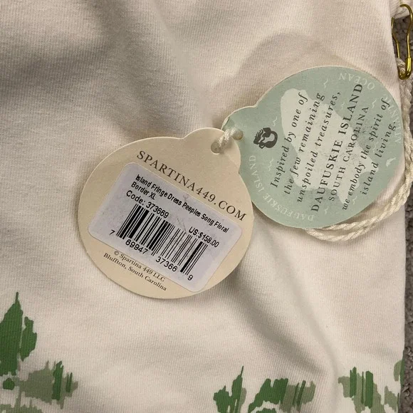 Spartina 449 Island Dress Women XLarge Beige Blue Peeples Song Floral Fringe - Picture 6 of 13